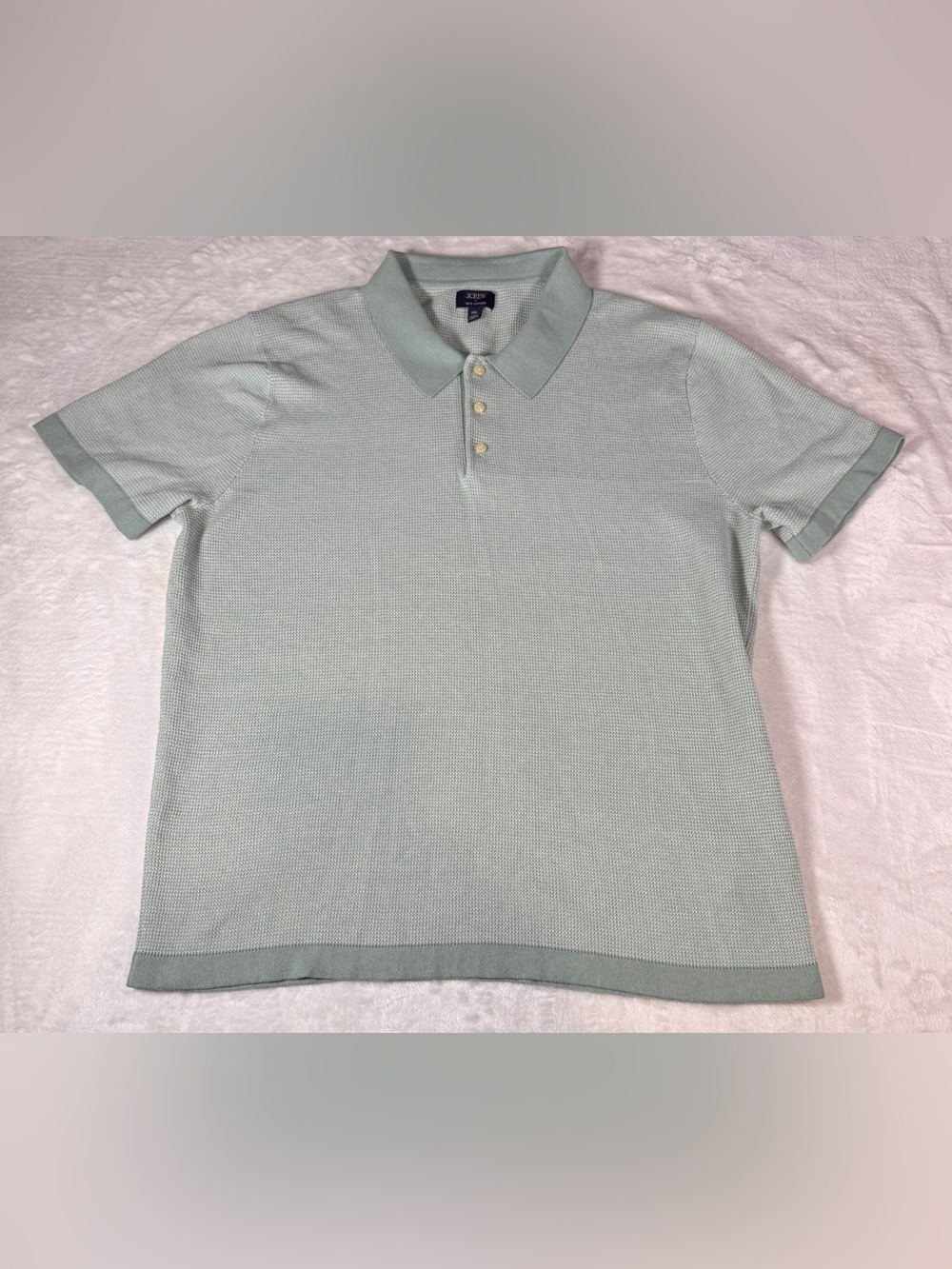 J.Crew Men XXL Green 100% Cotton Textured Knit Polo Shirt
